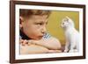 Boy Looking at White Kitten-William P. Gottlieb-Framed Photographic Print