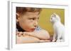 Boy Looking at White Kitten-William P. Gottlieb-Framed Photographic Print