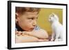 Boy Looking at White Kitten-William P. Gottlieb-Framed Photographic Print