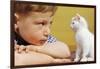 Boy Looking at White Kitten-William P. Gottlieb-Framed Photographic Print