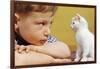 Boy Looking at White Kitten-William P. Gottlieb-Framed Photographic Print