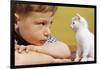 Boy Looking at White Kitten-William P. Gottlieb-Framed Photographic Print