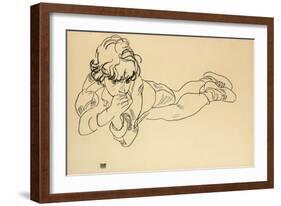 Boy Lying on His Stomach, 1918-Egon Schiele-Framed Giclee Print