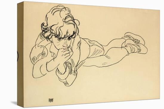 Boy Lying on His Stomach, 1918-Egon Schiele-Stretched Canvas