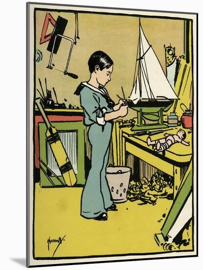 Boy Making Toys C1900-John Hassall-Mounted Art Print