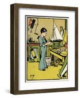 Boy Making Toys C1900-John Hassall-Framed Art Print