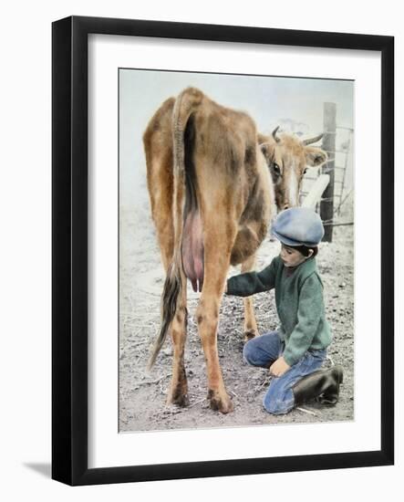 Boy Milking Cow-Nora Hernandez-Framed Giclee Print