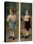 Boy Modeling in Pale Blue Satin and Brown Velvet with Lace accents from La Grande Maison-Henri Manuel-Stretched Canvas