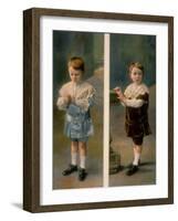 Boy Modeling in Pale Blue Satin and Brown Velvet with Lace accents from La Grande Maison-Henri Manuel-Framed Photographic Print