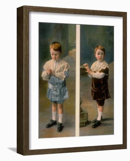 Boy Modeling in Pale Blue Satin and Brown Velvet with Lace accents from La Grande Maison-Henri Manuel-Framed Photographic Print
