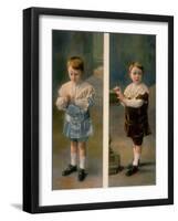 Boy Modeling in Pale Blue Satin and Brown Velvet with Lace accents from La Grande Maison-Henri Manuel-Framed Photographic Print