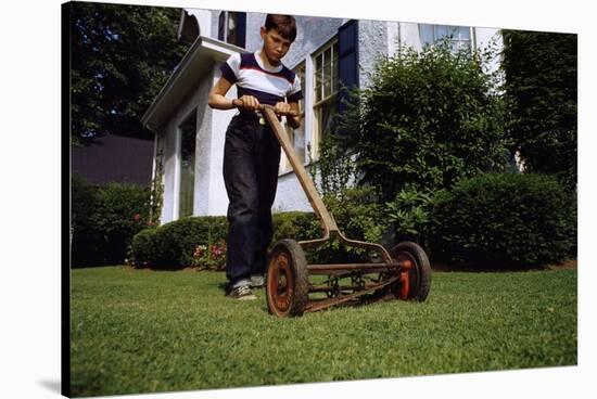 Boy Mowing Lawn-William P. Gottlieb-Stretched Canvas