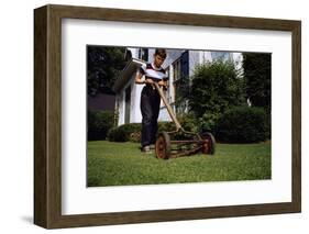 Boy Mowing Lawn-William P. Gottlieb-Framed Photographic Print