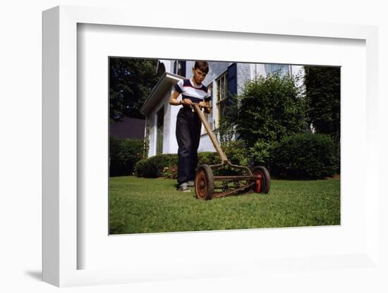 Boy Mowing Lawn-William P. Gottlieb-Framed Photographic Print