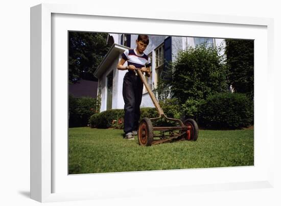 Boy Mowing Lawn-William P. Gottlieb-Framed Photographic Print