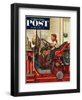 "Boy on Fire Truck" Saturday Evening Post Cover, November 14, 1953-Stevan Dohanos-Framed Premium Giclee Print