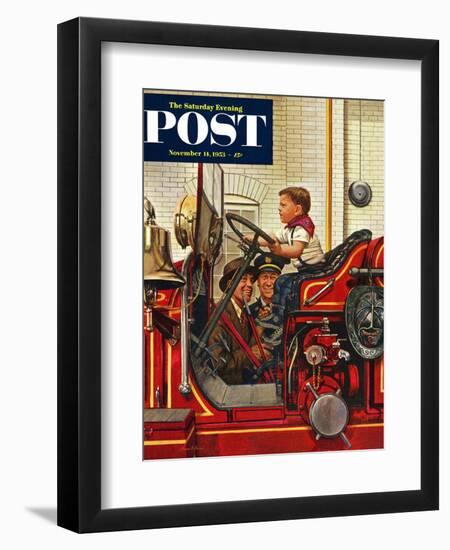 "Boy on Fire Truck" Saturday Evening Post Cover, November 14, 1953-Stevan Dohanos-Framed Premium Giclee Print