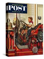 "Boy on Fire Truck" Saturday Evening Post Cover, November 14, 1953-Stevan Dohanos-Stretched Canvas