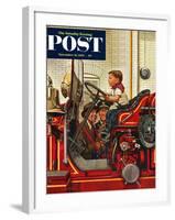 "Boy on Fire Truck" Saturday Evening Post Cover, November 14, 1953-Stevan Dohanos-Framed Giclee Print