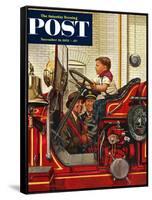 "Boy on Fire Truck" Saturday Evening Post Cover, November 14, 1953-Stevan Dohanos-Framed Stretched Canvas