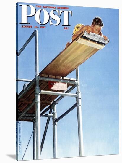 "Boy on High Dive" Saturday Evening Post Cover, August 16,1947-Norman Rockwell-Stretched Canvas