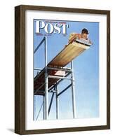 "Boy on High Dive" Saturday Evening Post Cover, August 16,1947-Norman Rockwell-Framed Premium Giclee Print