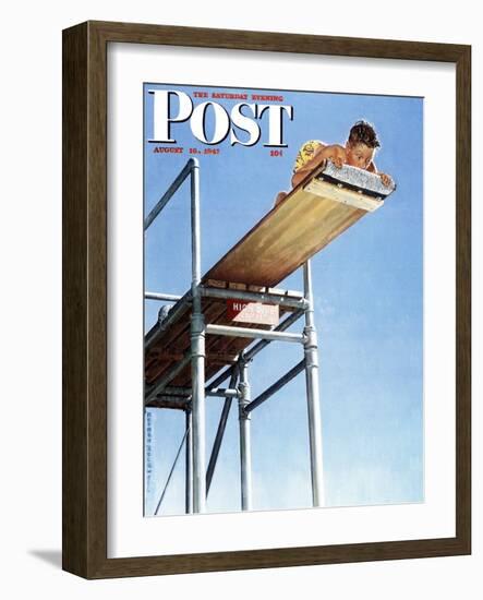 "Boy on High Dive" Saturday Evening Post Cover, August 16,1947-Norman Rockwell-Framed Premium Giclee Print