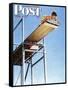 "Boy on High Dive" Saturday Evening Post Cover, August 16,1947-Norman Rockwell-Framed Stretched Canvas