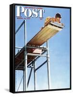 "Boy on High Dive" Saturday Evening Post Cover, August 16,1947-Norman Rockwell-Framed Stretched Canvas