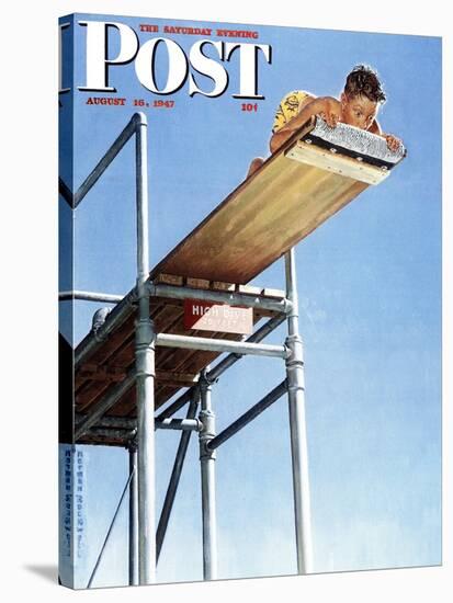 "Boy on High Dive" Saturday Evening Post Cover, August 16,1947-Norman Rockwell-Stretched Canvas