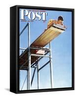 "Boy on High Dive" Saturday Evening Post Cover, August 16,1947-Norman Rockwell-Framed Stretched Canvas