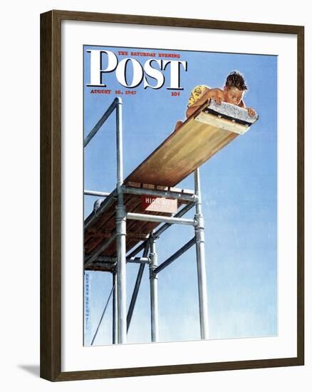 "Boy on High Dive" Saturday Evening Post Cover, August 16,1947-Norman Rockwell-Framed Giclee Print