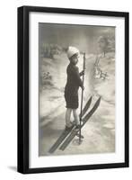 Boy on Skis on Country Road-null-Framed Art Print