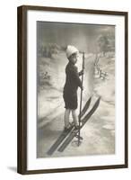 Boy on Skis on Country Road-null-Framed Art Print