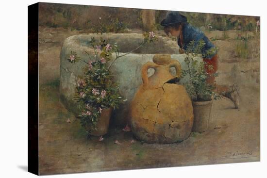 Boy Peering Into a Well, 1889-Belmiro Barbosa De Almeida-Stretched Canvas