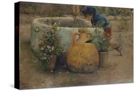 Boy Peering Into a Well, 1889-Belmiro Barbosa De Almeida-Stretched Canvas