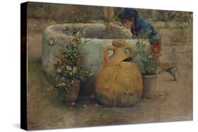 Boy Peering Into a Well, 1889-Belmiro Barbosa De Almeida-Stretched Canvas