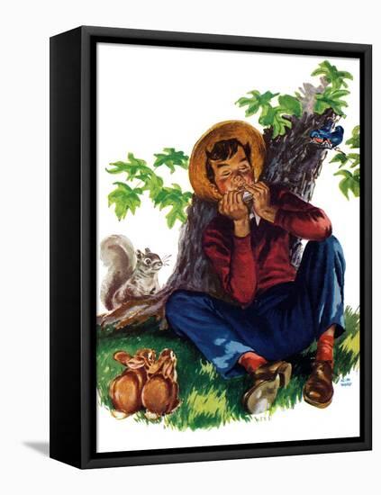 Boy Playing Harmonica - Child Life-Keith Ward-Framed Stretched Canvas