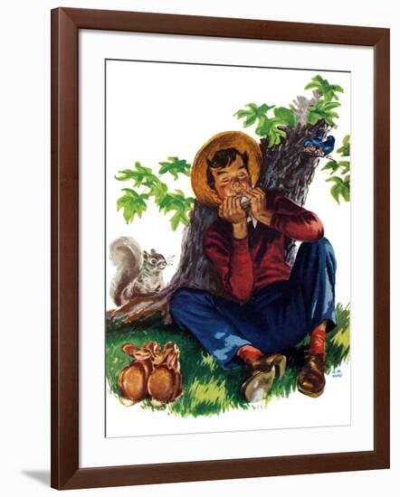 Boy Playing Harmonica - Child Life-Keith Ward-Framed Giclee Print