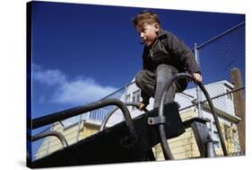 Boy Playing on Playground Slide-William P. Gottlieb-Stretched Canvas