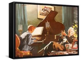 Boy Plays Piano, 1946-null-Framed Stretched Canvas