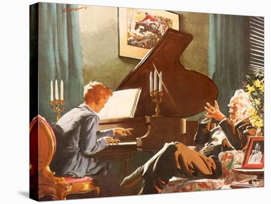 Boy Plays Piano, 1946-null-Stretched Canvas