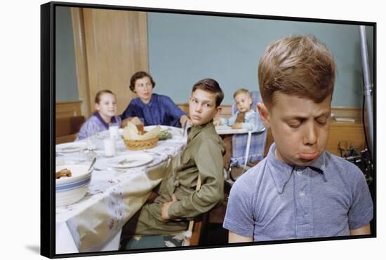 Boy Pouting Near the Dinner Table-William P. Gottlieb-Framed Stretched Canvas