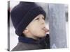 Boy Putting Tongue to Frozen Pole-Dann Tardif-Stretched Canvas