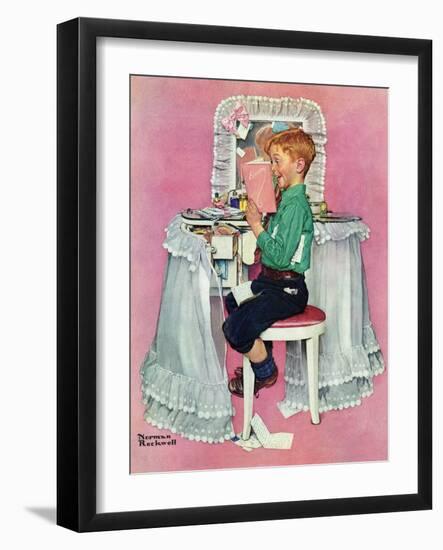 "Boy Reading his Sister's Diary", March 21,1942-Norman Rockwell-Framed Giclee Print