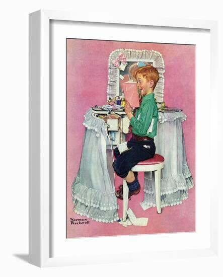 "Boy Reading his Sister's Diary", March 21,1942-Norman Rockwell-Framed Giclee Print