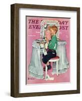 "Boy Reading his Sister's Diary" Saturday Evening Post Cover, March 21,1942-Norman Rockwell-Framed Giclee Print