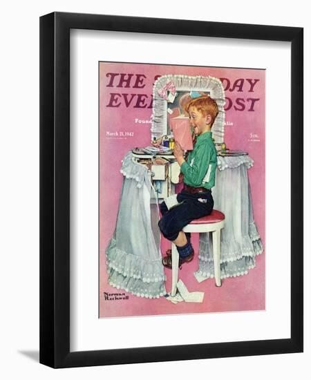 "Boy Reading his Sister's Diary" Saturday Evening Post Cover, March 21,1942-Norman Rockwell-Framed Giclee Print