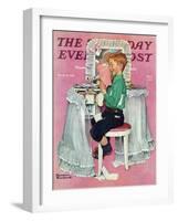 "Boy Reading his Sister's Diary" Saturday Evening Post Cover, March 21,1942-Norman Rockwell-Framed Giclee Print