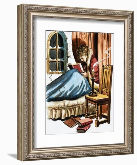 Boy Reading in Bed-null-Framed Giclee Print